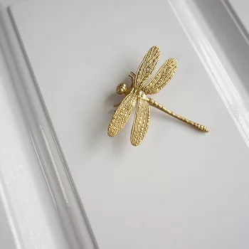 

INS Brass Dragonfly handle Creative retro small gold knob Kitchen bathroom cabinet door handle furniture drawer pulls hardware