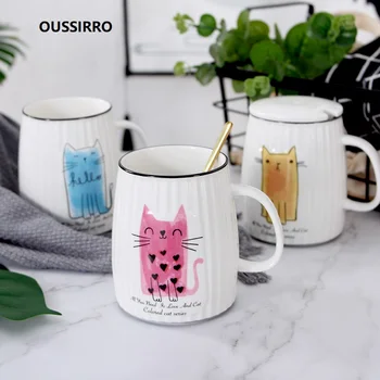 

OUSSIRRO Cute Creative Cat Kitty Ceramic Mugs Cup Tea Cup Milk Coffee Cup Cartoon Kitten Home Office Cup Fruit Juice