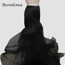 Beonlema/Женская длинная Макси-юбка, сетчатая юбка в готическом стиле, юбка с оборками и кружевным подолом, юбка с эластичной резинкой на талии, Женская юбка черного цвета