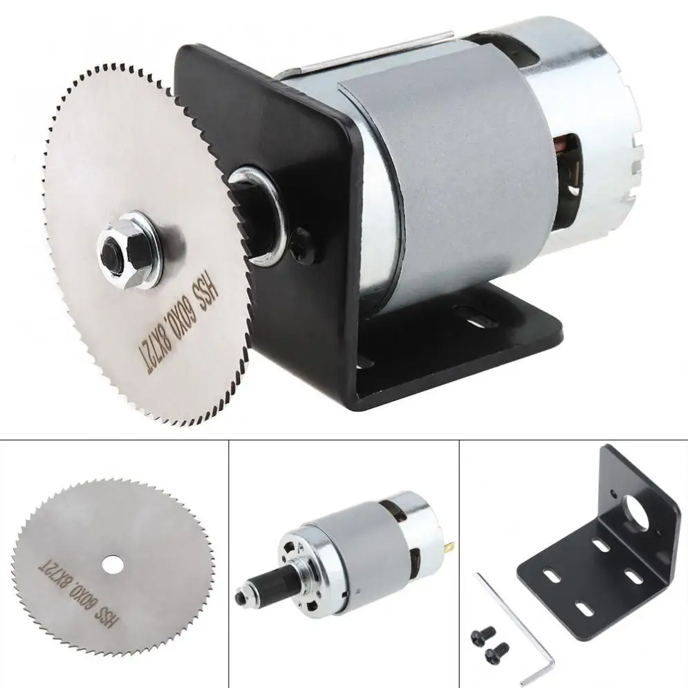 

12-24V 775 Motor Table Saw Kit with Ball Bearing Mounting Bracket and 60mm Saw Blade for Cutting / Polishing / Engraving