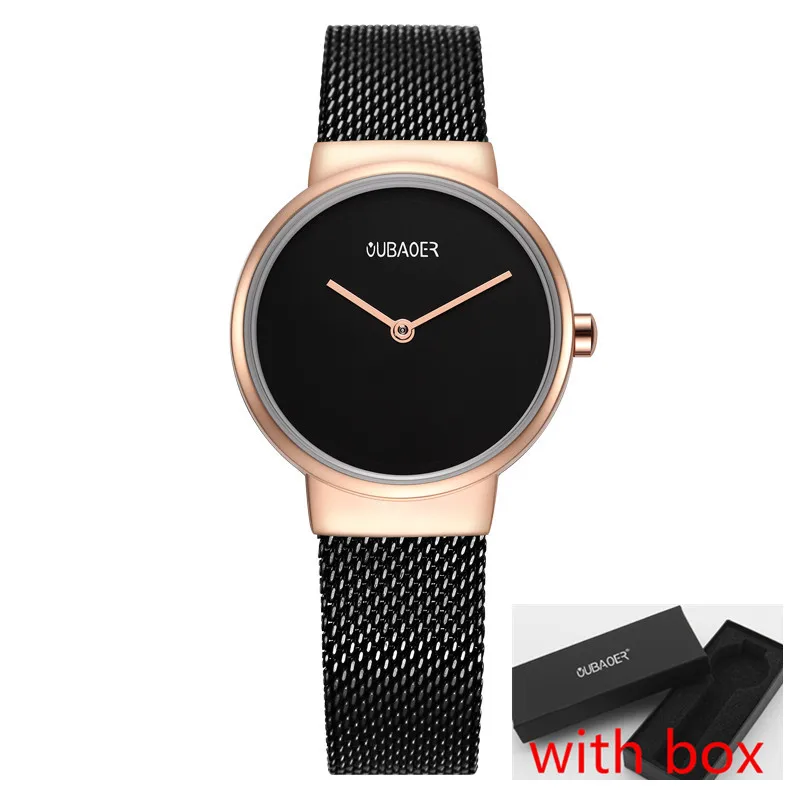 Reloj pareja OUBAOER часы для пары Роскошные Кварцевые часы из нержавеющей стали для мужчин и женщин наручные часы для влюбленных часы relogio masculin подарок - Цвет: W rose black 008 box