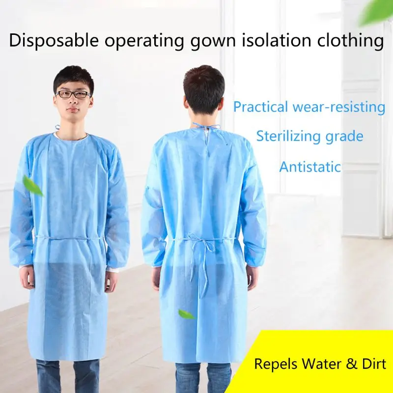 10Pcs Isolation Gown with Elastic Cuff Disposable Non-Woven Splash Resistant one size fits all