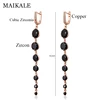 MAIKALE New Fashion Round CZ Zirconia Long Earrings For Women Rose Gold Fine Jewelry Tassel Black Dangle Earrings To Gift ► Photo 3/6