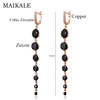 MAIKALE-boucles d'oreilles longues en zircone CZ, bijoux fins pour femmes, Rose or, noir, pampilles, idée Dangle à offrir ► Photo 3/6