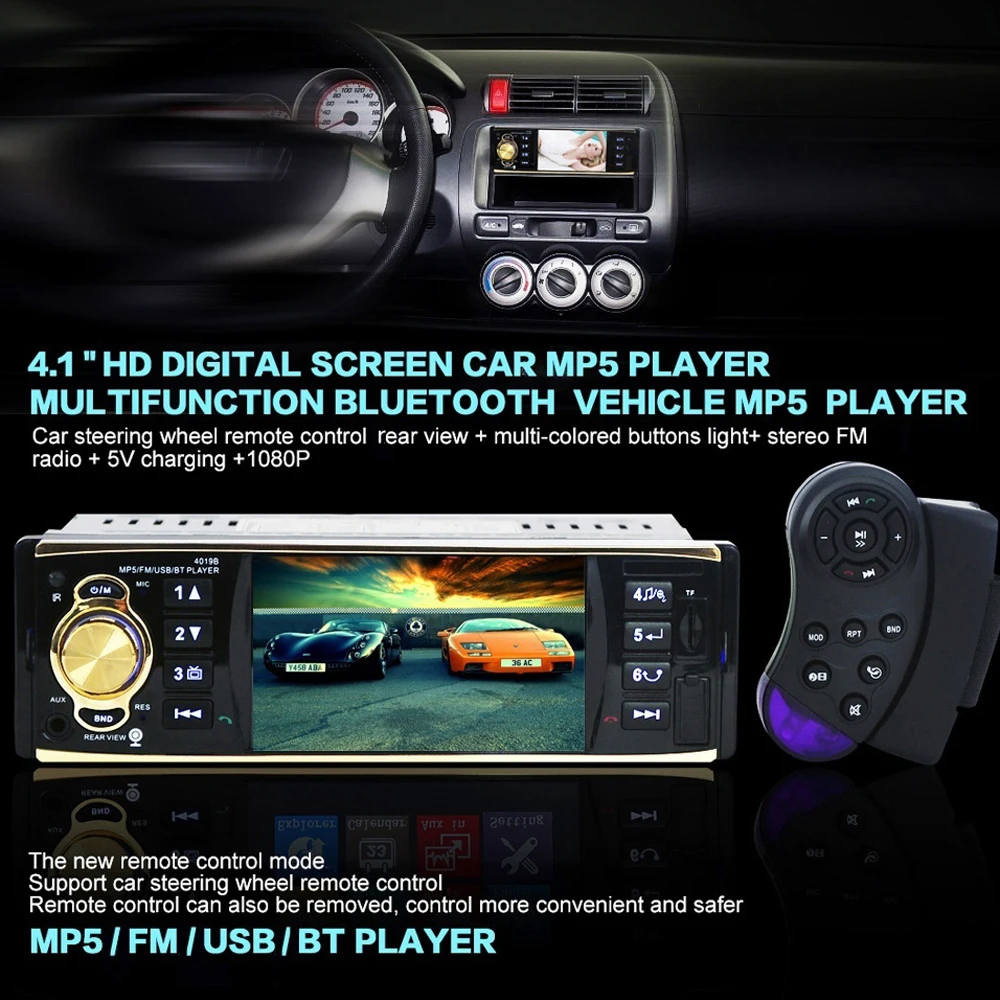 KKMOON 4,1 дюймов BT 2,0 цветной HD монитор авто мультимедиа автомобильный fm-радио MP5 автомобильный Автомобильный радиоприемник проигрыватель