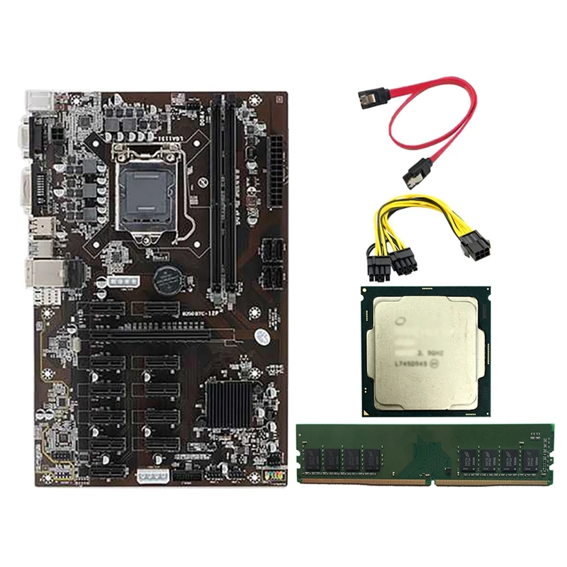 Материнская плата B250 BTC с процессором G3930/G3900 + ОЗУ DDR4 8 ГБ кабель питания 6-8