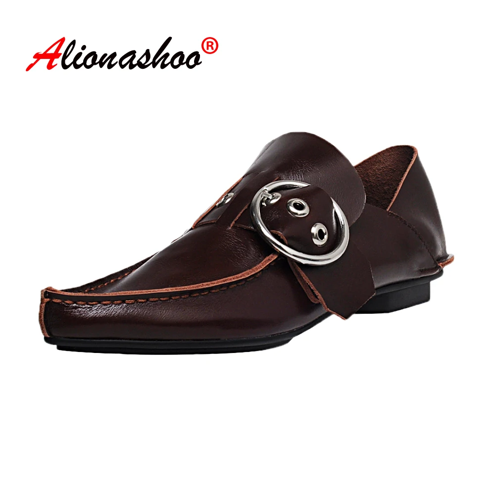 

Womens genuine leather flat boat shoes buckle strap casual shoes black brown oxford shoes women Chaussures casual femme size 40