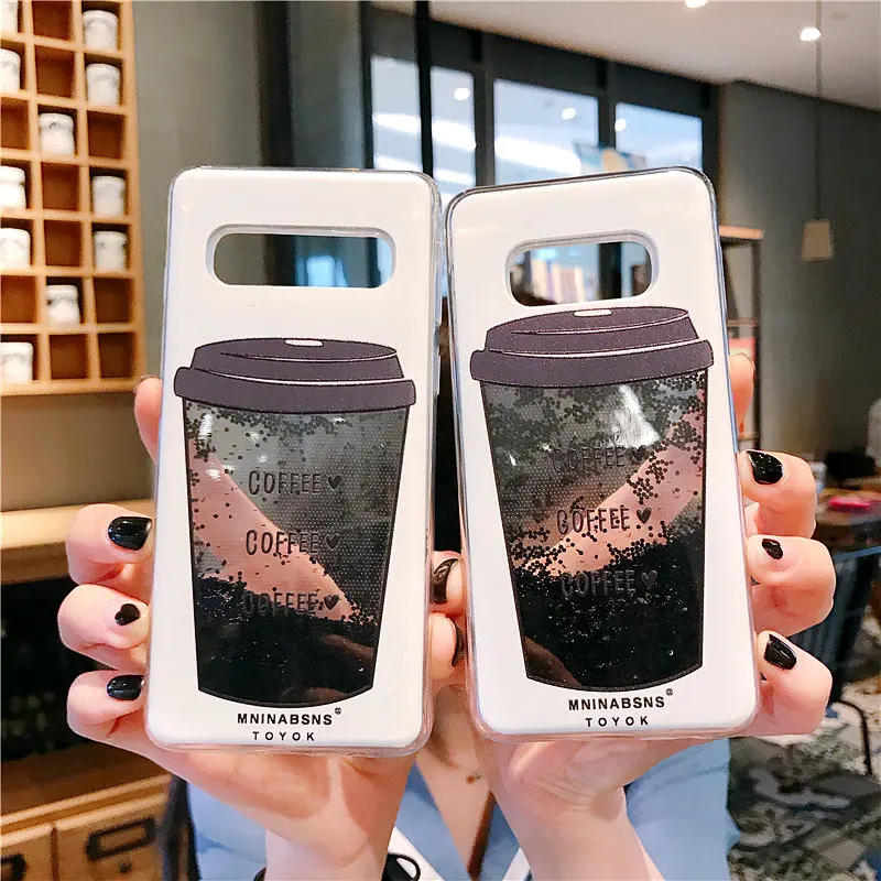 Coffee Cup Liquid Quicksand Silicone Cover For Samsung Galaxy S10 S9 S8 S7 A6 A8 Plus NOTE 8 9 A3 A5 A7 J3 J5 J7 2016 2017 EU |