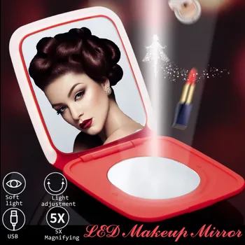 

Portable LED Lighted Mini Circular Makeup Mirror Compact Travel Sensing Lighting Cosmetic Mirror Wireless USB Charging