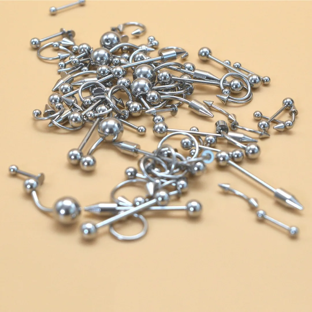 85Pcs/lot Stainless Steel Tongue Lip Labret Eyebrow Ring Belly Navel Rings Punk Nose Ring Stud Piercing Set Body Jewelry