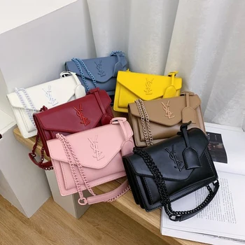 

Luxury Brand Designer Handbags For Women 2020 Fashion Solid Color Chains Crossbody Shoulder Bag Simple Quality Leather Flap Bags
