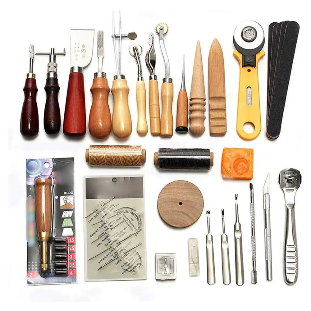 59Pcs Leather Craft Hand Tools Kit Stitching Sewing Stamping Punch Carve Work AU 