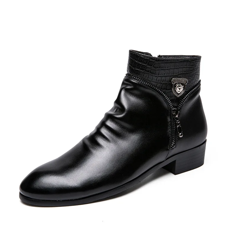 

New Style Martin Boots plus Velvet Warm England Hight-top Pointed-Toe Leather Shoes Men's Boots Short Boots