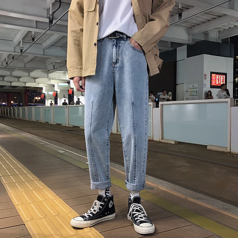 babyblue Мужские утепленные шаровары в классическом стиле, обтягивающие джинсы черного/синего цвета, повседневные штаны, байкерские джинсовые брюки, размер S-2XL - Цвет: babyblue