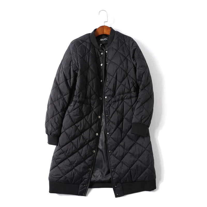 

Kb04 Stand Collar Long Sleeve Rhombus Quilting Line Drawstring Mid-length Cotton-padded Clothes