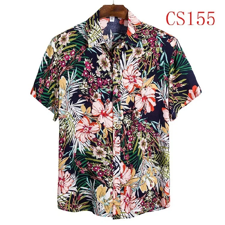 CS155 Пляжная туристическая Свободная рубашка Tropic Botany лист номер Печать на отдых досуг короткий рукав песчаный пляж рубашка - Цвет: CS155