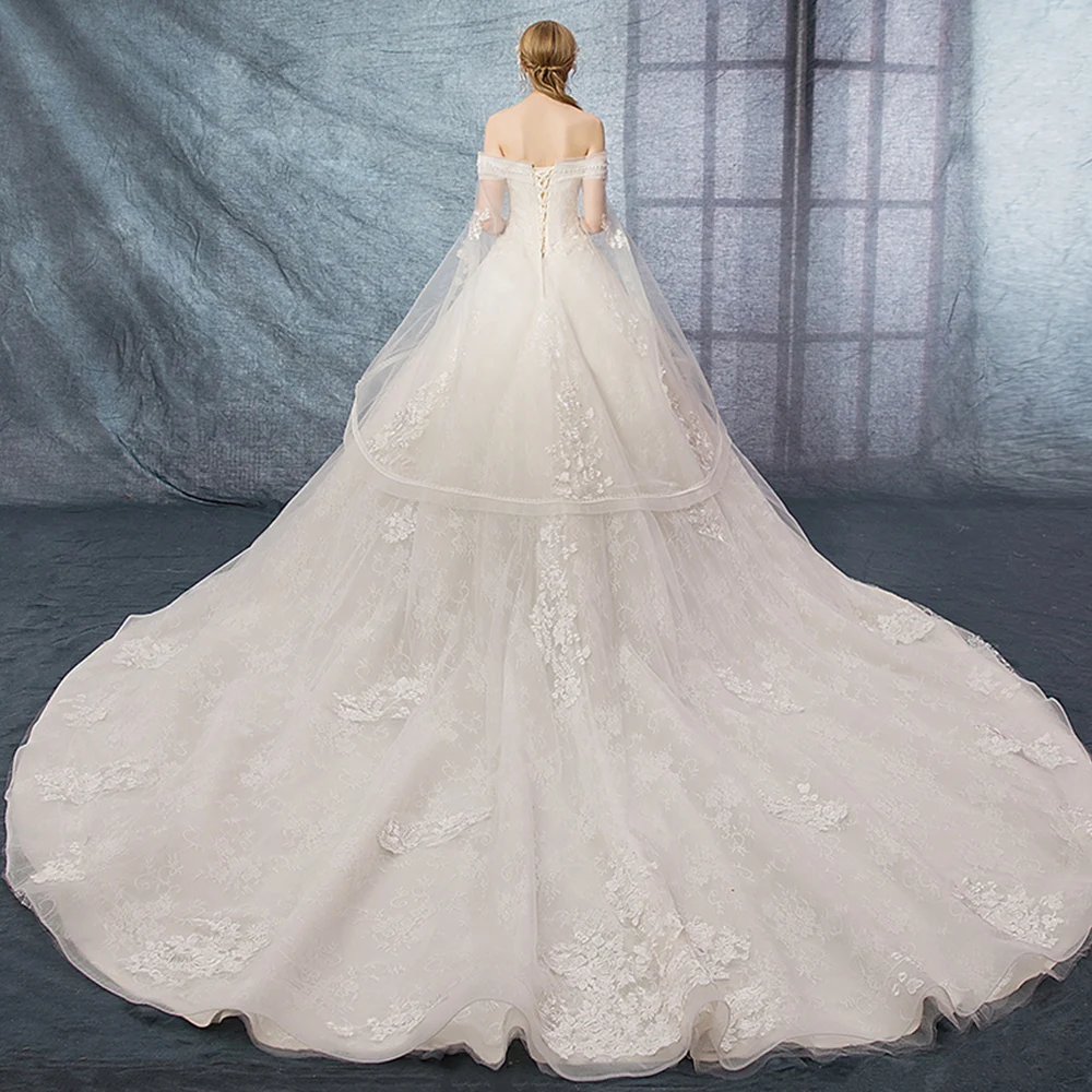 2019 бальное платье принцессы, свадебные платья с подъюбником, Vestido De Casamento, кружевное свадебное платье с короткими рукавами, украшенное