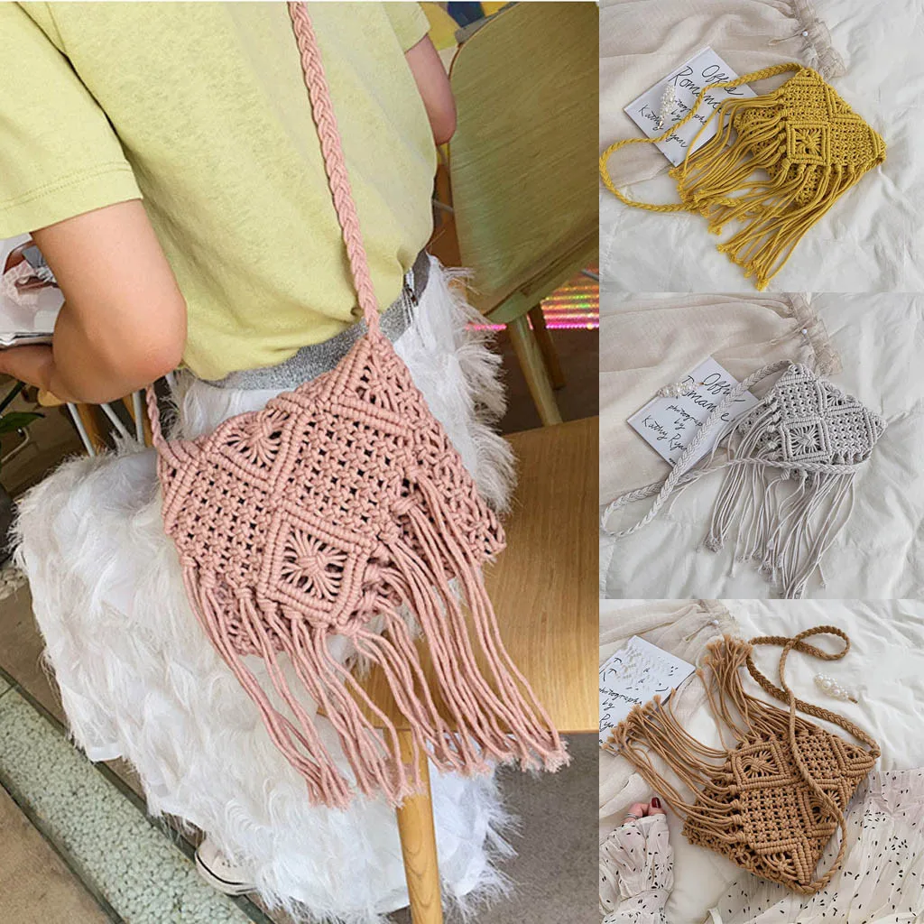 Женская сумка-мессенджер с бахромой Женская этническая ветровая соломенная сумка через плечо на цепочке на молнии с открытым карманом с одной ручкой