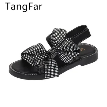 

2020 New Girls' Sandals Summer Korean Princess Bowknot student shoes Shiny Pearl Kids Beach Sandal