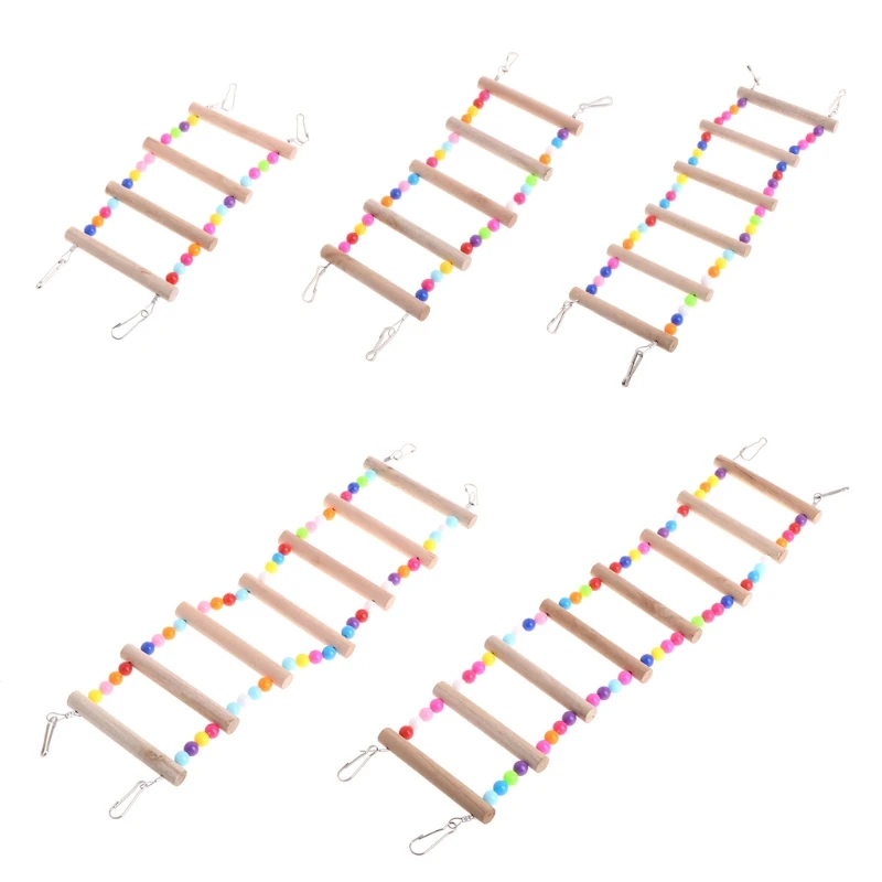 Birds font b Pets b font Parrots Ladders Climbing Toy Hanging Colorful Balls With Natural Wood