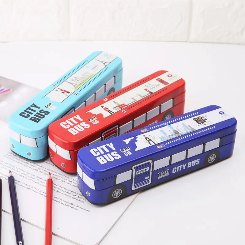 Творческий мультфильм моделирование автобусов Ручка Карандаш Чехол большой емкости двухслойные коробка школьные принадлежности студенческие подарки LX9A