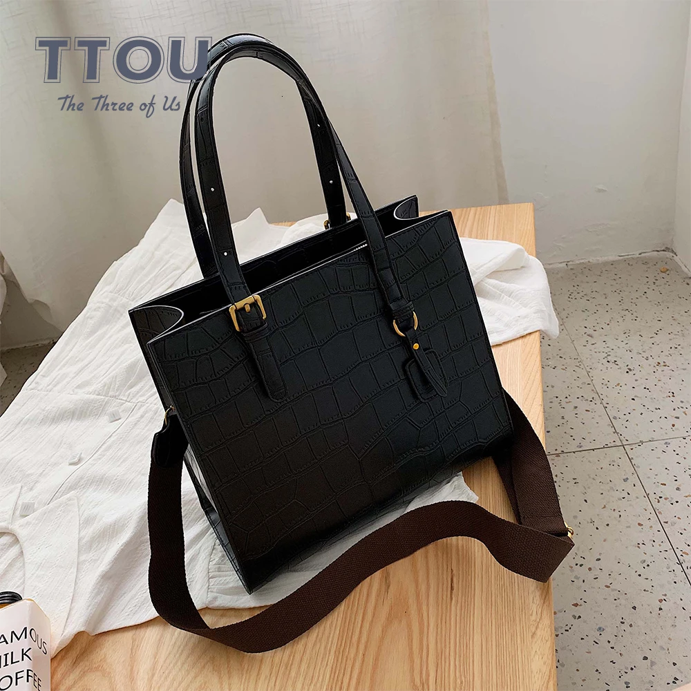 

TTOU Fashion Stone Pattern Tote Bag Retro Large Capacity Women Casual High Quality Leather Handbags Ladies Shoulder Bags 2019