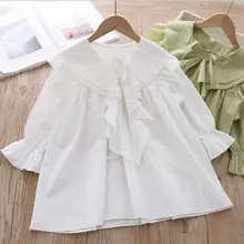 Платье с оборками в Корейском стиле для девочек модные весенние хлопковые платья для девочек 2-7 лет, HJ625