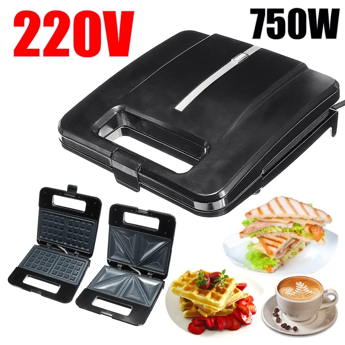 

750W Electric Sandwich Maker Iron Waffles Maker Machine Bubble Egg~ Cake Oven Automatic Breakfast Waffle Machine 220V EU Plug
