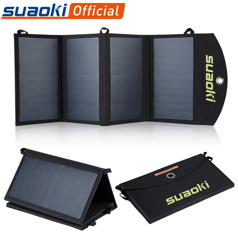 Billig Suaoki 25W Solar Panels Tragbare Falten Faltbare Wasserdicht Dual 5 V 2.1A USB Solar Panel Ladegerät Power Bank für Telefon Batterie