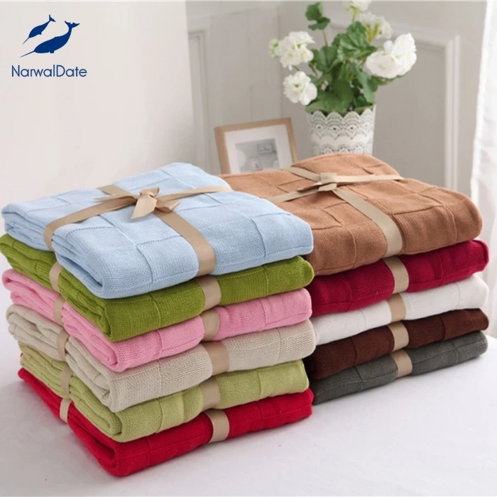 Хлопковое акриловое вязаное одеяло NarwalDate окрашенное в клетку повседневное для