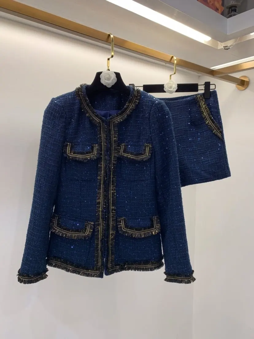 2019FW Осенняя Повседневная Женская твидовая куртка пальто+ шорты брюки женские модные OL брюки костюмы комплекты из 2 предметов ddxgz2v 10,03