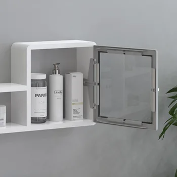 

Toilet Shelf Bathroom Storage Organization Waterproof Wall Shelves Dustproof Plastic Storage Shelf with Mirror Door for Bathroom