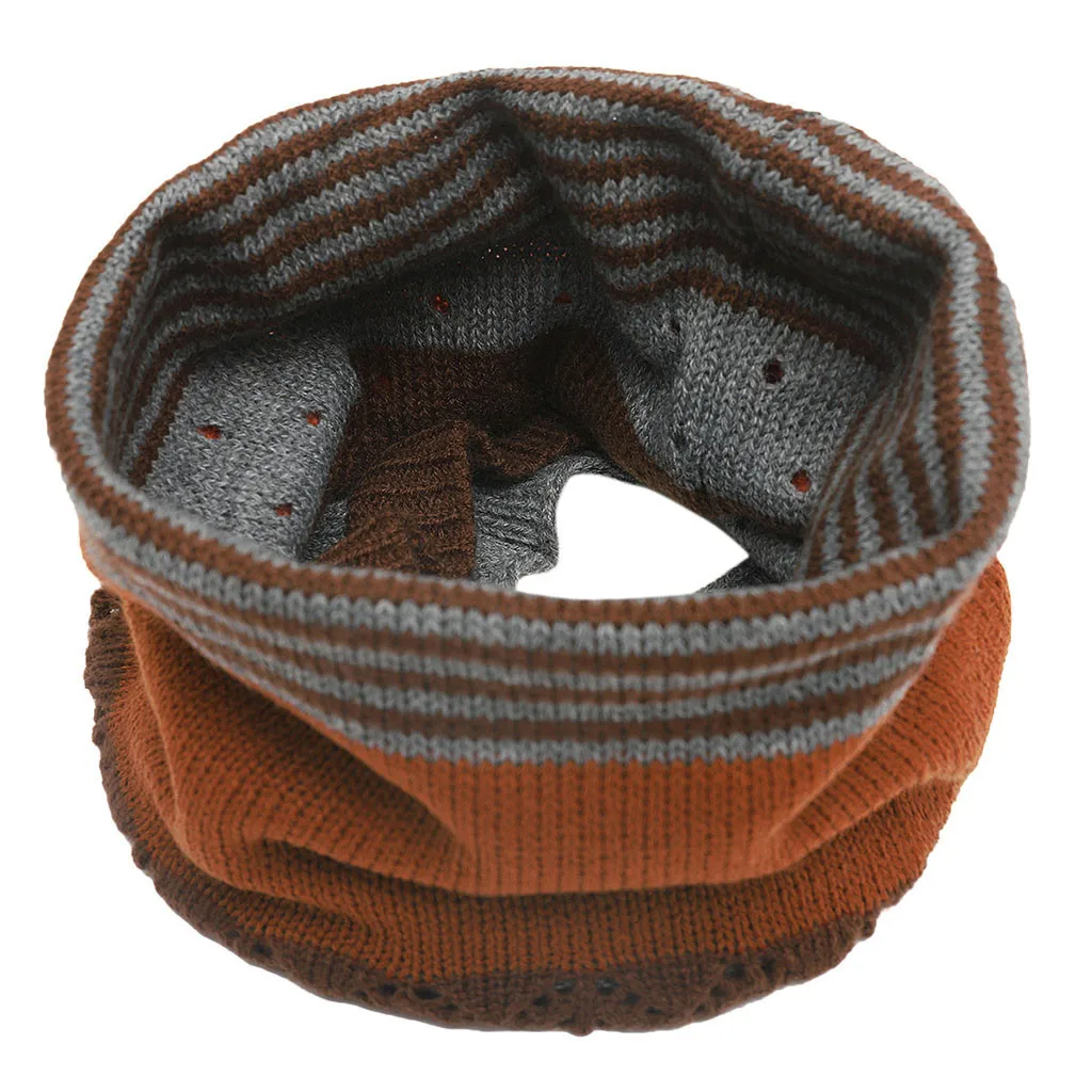 

Unisex Women Men Winter Autumn Contract Color Neck Striped Thermal Knitted Scarfs Shawl Snood Neck Warmer Face Mask Beanie Hats