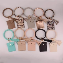 2021 New Fashion Multiful Keychain Key Ring And Card Wallet PU Leather O Key Ring With Matching Wristlet Bag For Women Girls