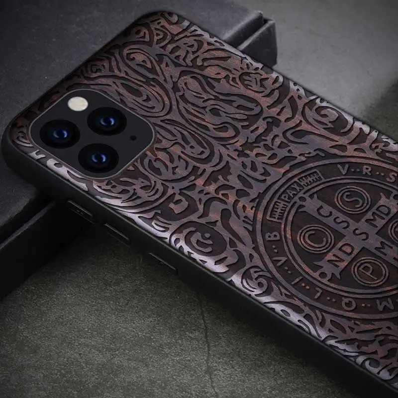 Новый чехол для iPhone 11 Pro черный из черного дерева 2019 резной деревянный бампера ТПУ