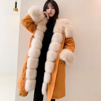 GĂŒnstig NatĂŒrliche Rex Kaninchen Fell Frauen Mantel Lange Winter Mode Fuchs Pelz GroĂe Haar Kragen Parka Jacke Rex Kaninchen Fell Weibliche Oberbekleidung Warm