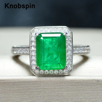 

Knobspin 100% 925 Sterling Silver Rectangle Emerald EngagementRings For Women High Carbon Diamond Anniversary Gift Fine Jewelry