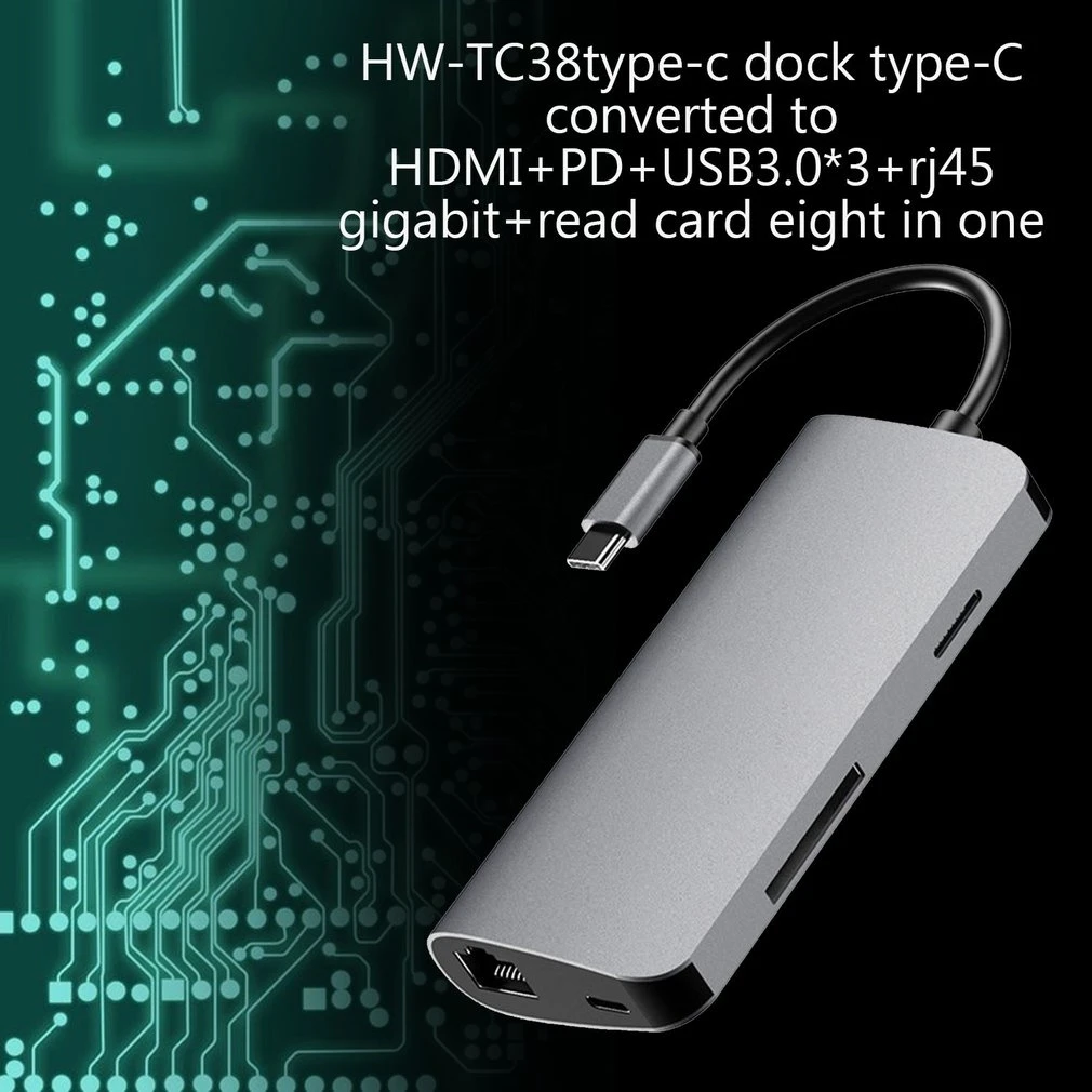 Док-станция с usb-gортом все-в-одном USB-C к HDMI кардридер RJ45 PD адаптер для MacBook samsung Galaxy S9/S8/S8 + концентратор type C