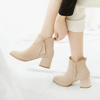 

High-heeled ankle boots female 2019 new Martin boots thick with Chelsea boots autumn thin shoes net red autumn and winter