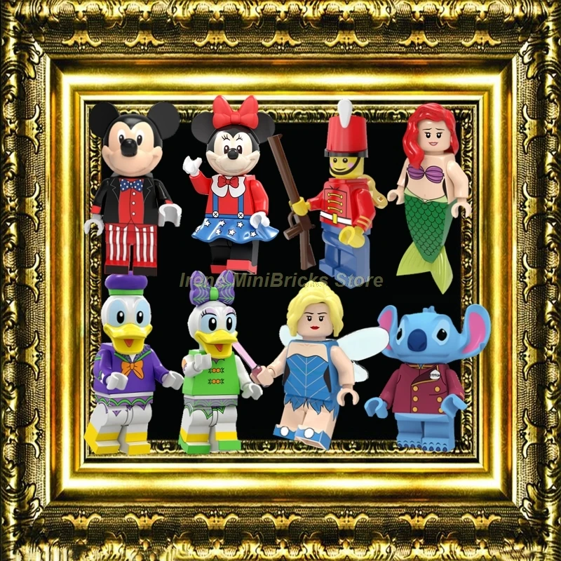 

Stitch Nutcracker Minne Mickey Mouse Ariel Fairy Building Blocks Toys for Children Baby Education Toy Cute Cartoon Movie Figures