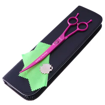 

8 Inch Professional Pet Grooming Scissors Set Dog Shears Hair Cutting Curved Upward Hairdressing Scissors of Pink with Bag