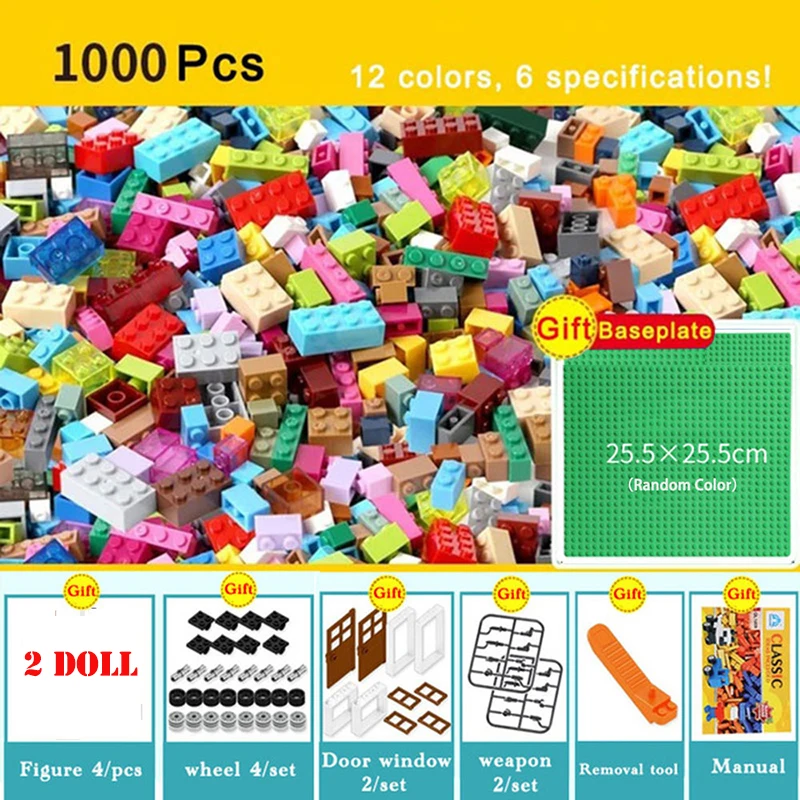 

1000PCS City DIY Creative Classic Colorful Bricks Bulk Model Figures Building Block Compatible Legoed Educational Kids Toys Gift