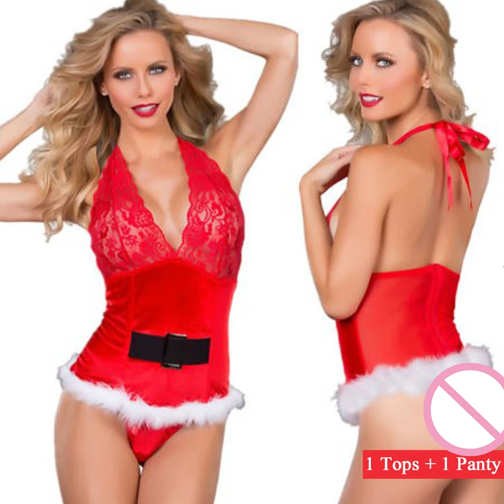 Рождественское сексуальное женское белье, кружевная ночная сорочка, экзотическое нижнее белье для косплея, шапка Санта Клауса, одежда в стиле Babydoll, платье, нижнее белье