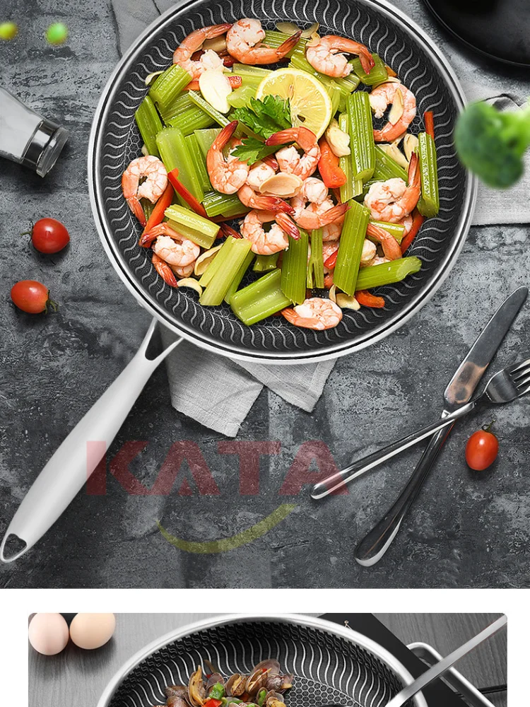 316 Stainless Steel Frying Pan 3-layer Temperature Non-stick Egg Steak Frying Pan Gas Induction Cooker Kitchen Tools Universal