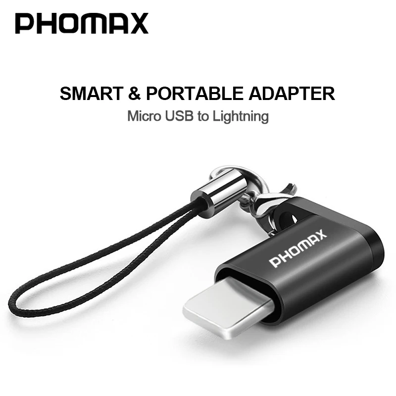 

PHOMAX Mini Micro USB To Lighting 8 Pin For Apple Adapter With Key Chain For iphone X XS XR 6 7 Plus Sync Charger OTG Converter