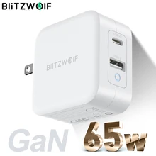 BlitzWolf BW-S18 Gan 65W 2-Port USB-C PD hızlı şarj PD3.0 güç desteği QC3.0 SCP FCP protokolleri adaptörü IPhone 12 Pro Max
