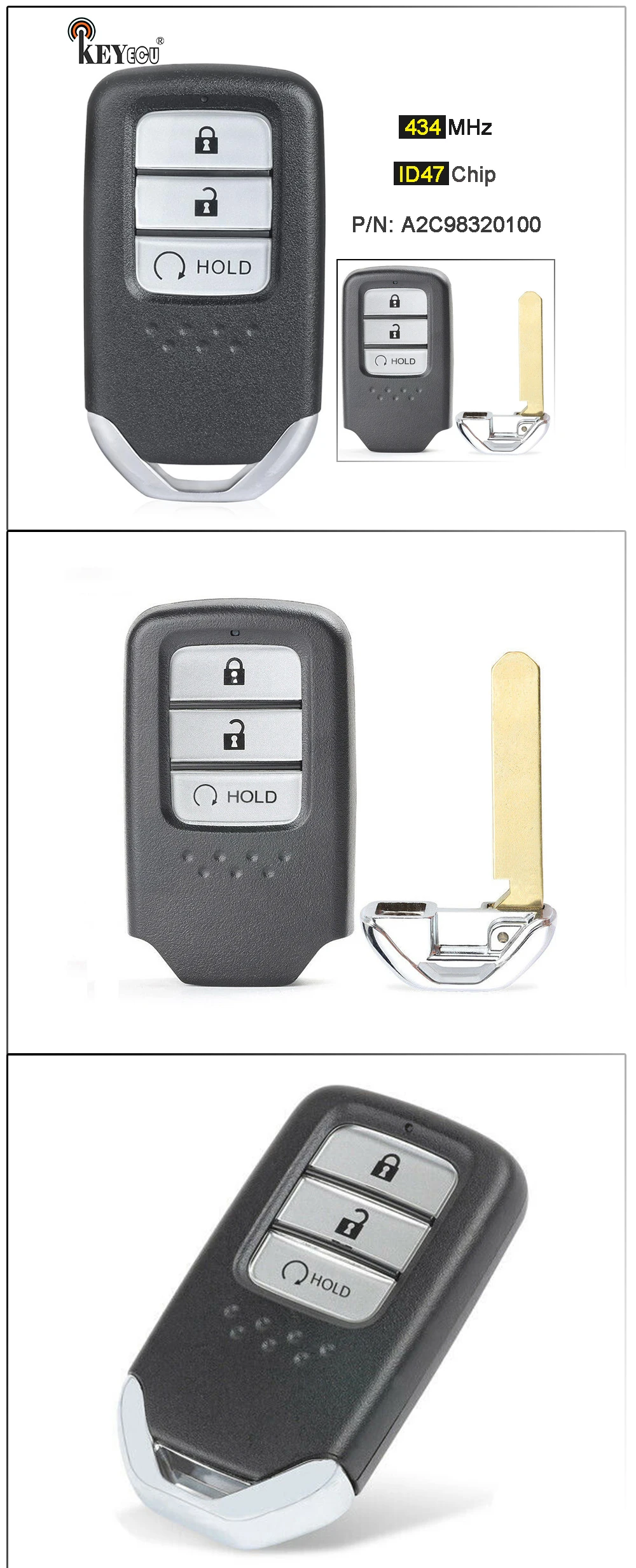 Keyforkess 434MHz ID47 P/N: sostituzione del telecomando a 3 pulsanti per auto per Honda CR-V 2017 2018 - H4f0e72ca46284e2daf47f9c0f2195fb43