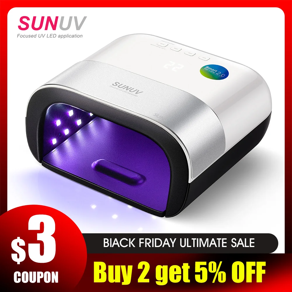 Online Secador de uñas SUNUV SUN3 inteligente 2,0 48W lámpara LED UV uña con memoria para temporizador inteligente pantalla digital temporizador máquina de secado de uñas