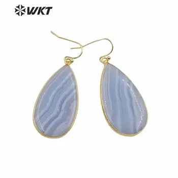 

WT-E621 WKT New Fashion Blue Stone Earrings Water Drop Shape Earrings Gold Electroplate Earrings Women Fashion Jewelry Earrings