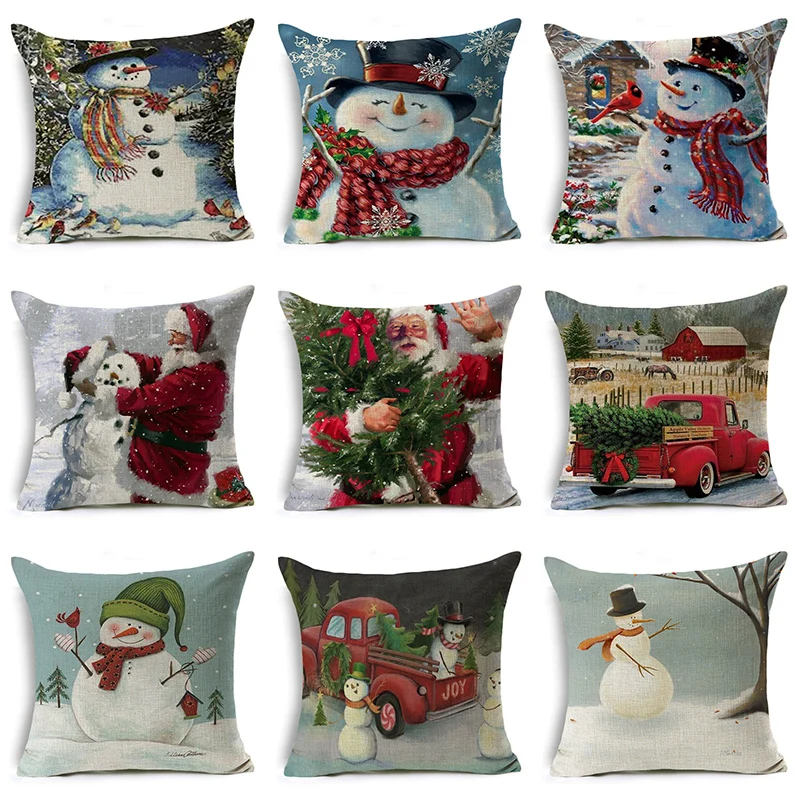 

Hot Sigle-sided Printing Polyester Nordic Decorative Throw Pillows Case Christmas Snowman Cushion Cover Sofa Bed Home Decor
